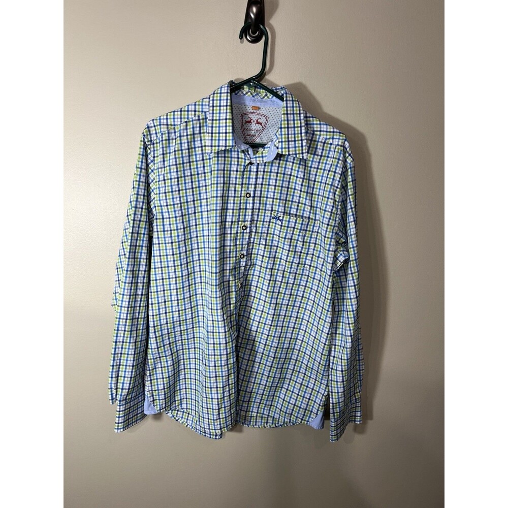 UK Country Maddox Shirt Mens Long Sleeve Casual Green White Blue Plaid Size XL